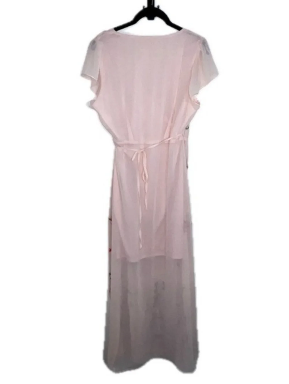 Savanna‎ Jane Pink Floral Embroidered Wrap Maxi Dress Flutter Sleeve Medium - Picture 3 of 5